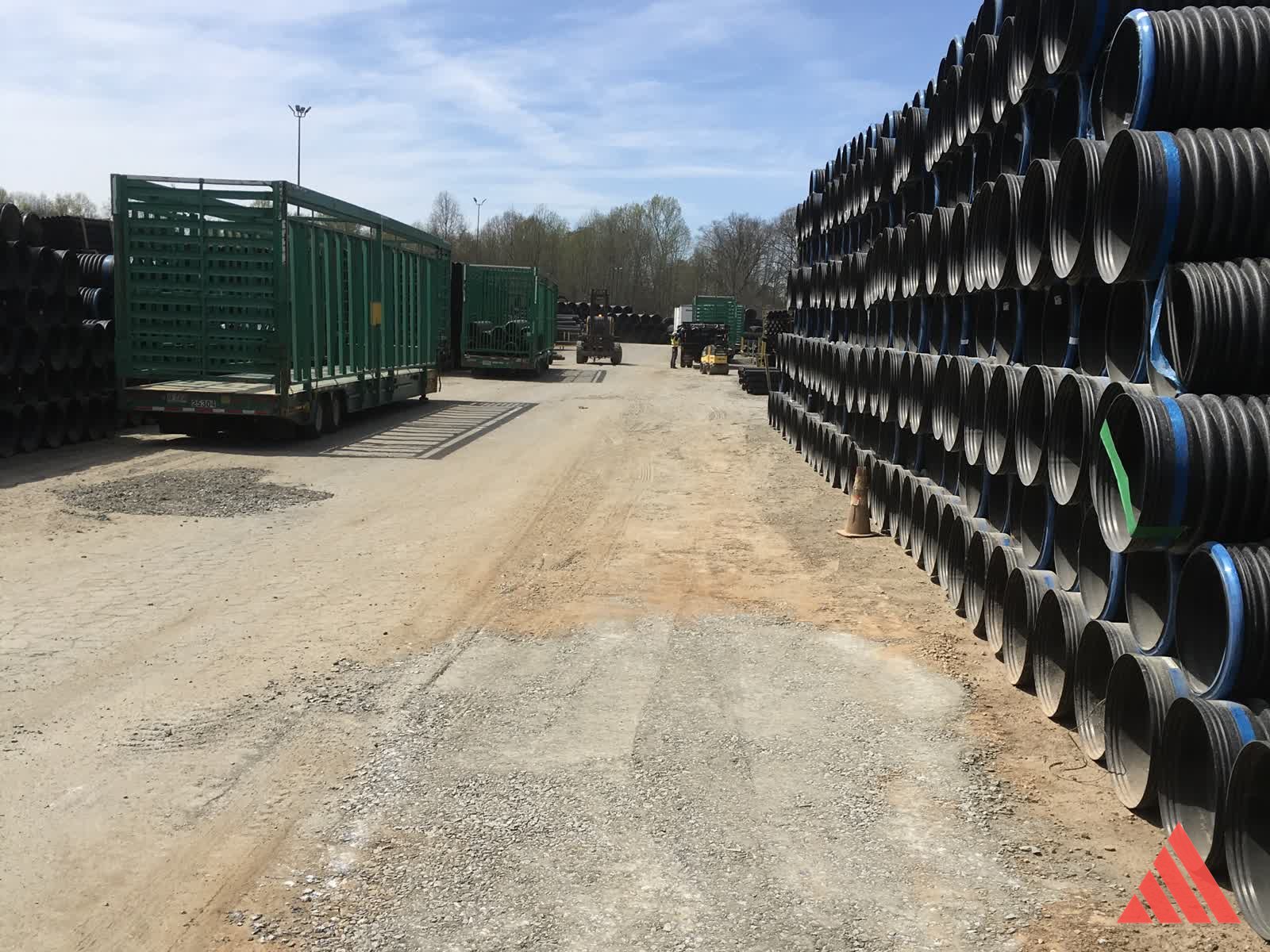 Prepared heavy-use access surface near ADS pipe storage